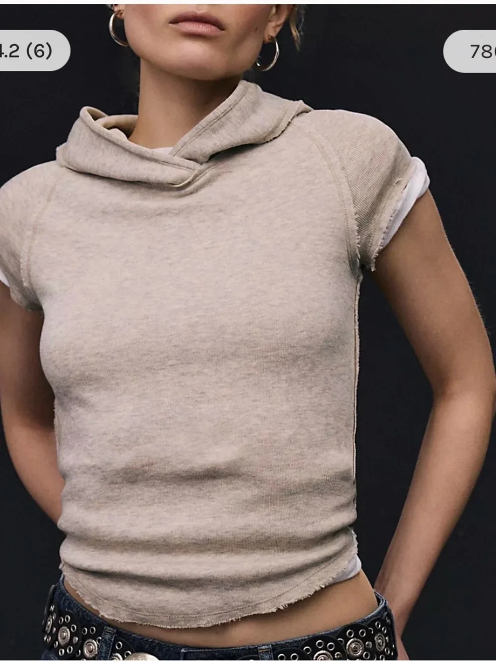 Free People We The Free Austin Shrunken Short Sleeve Hoodie. NWT. Heather grey